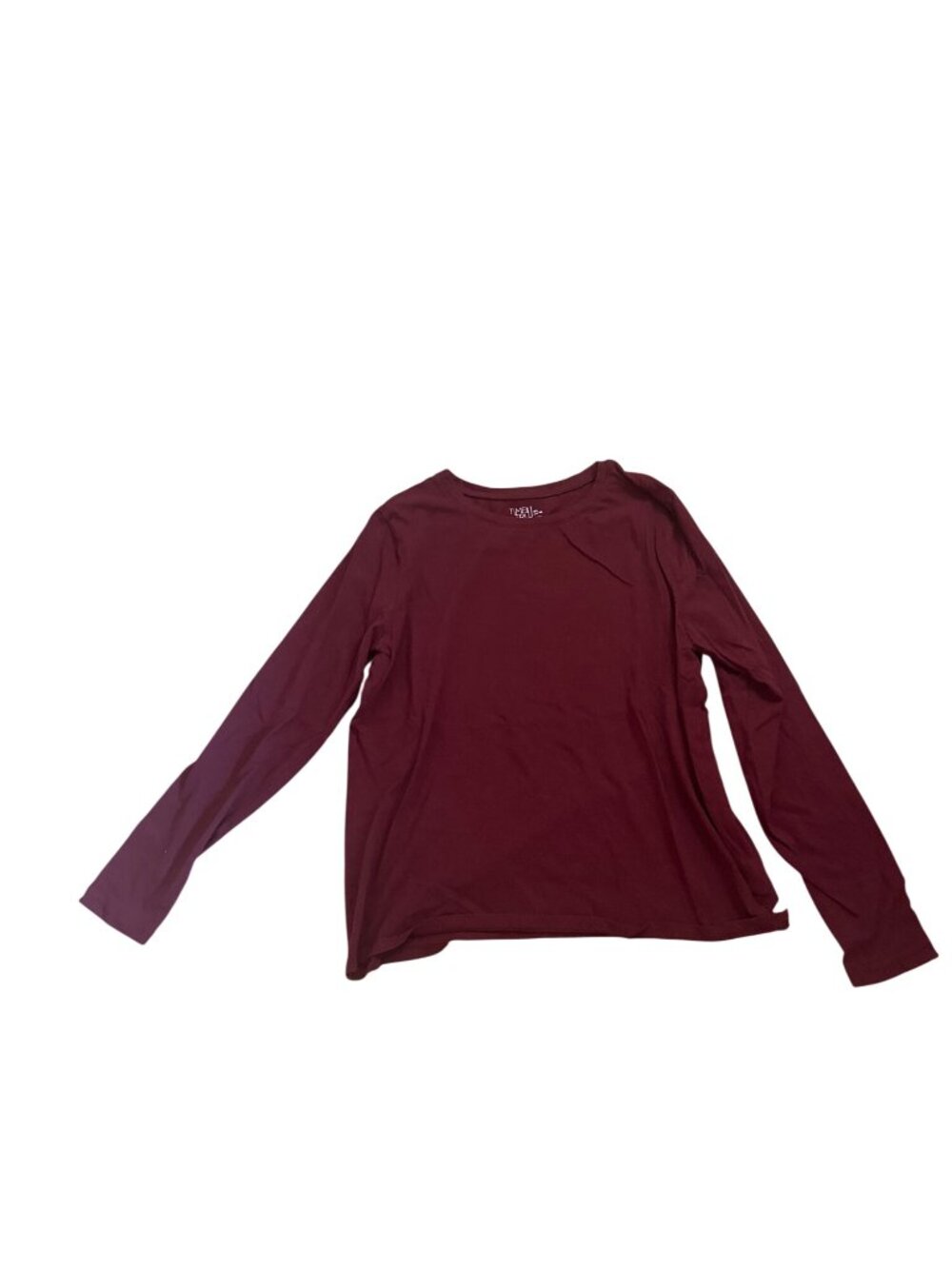 Time And Tru Womens T-Shirt XL 16-18 Burgundy Long Sleeve 100% Cotton Basic